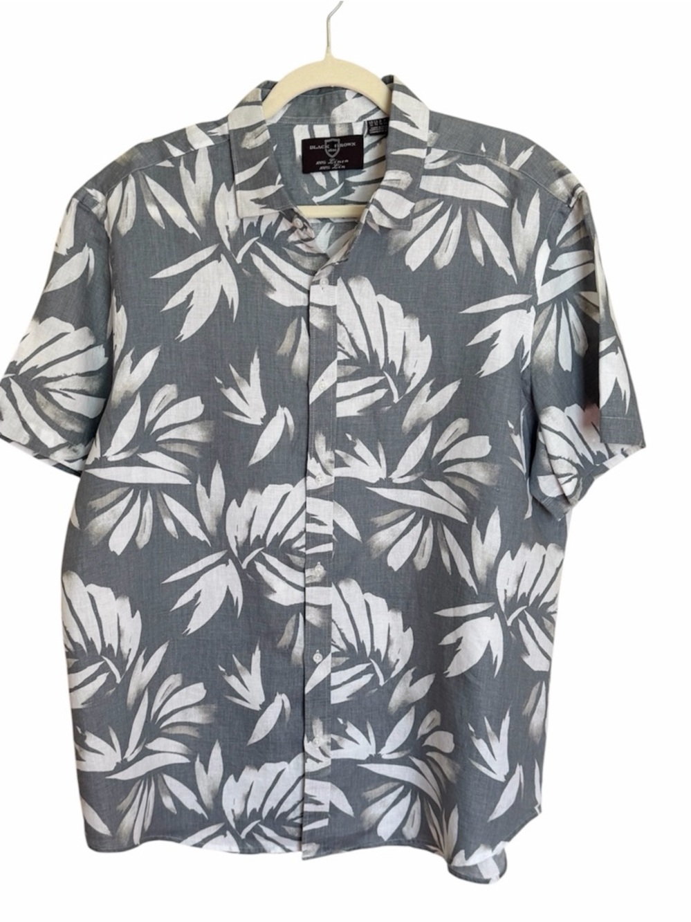Black Brown 1826 Gray and White Tropical Print Short-Sleeve Shirt